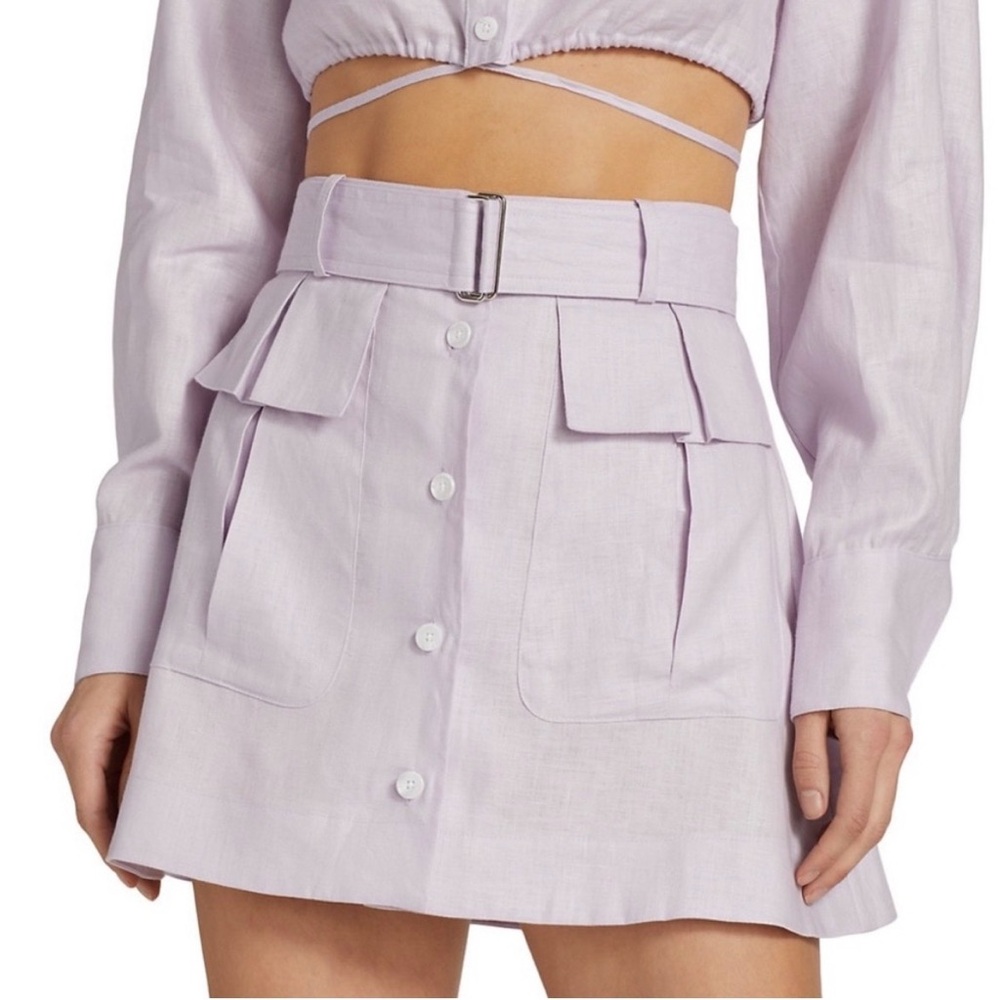 Matthew Bruch Cargo Mini Skirt Pastel Lavender Linen Belted Size 2